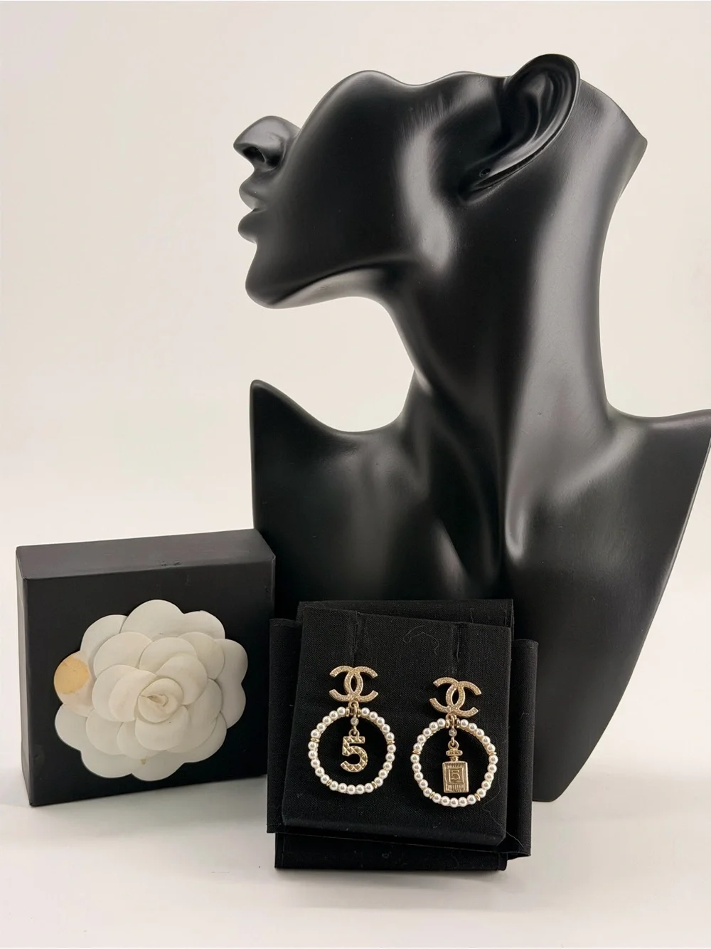 Chanel Faux Pearl & Strass CC Drop Earrings